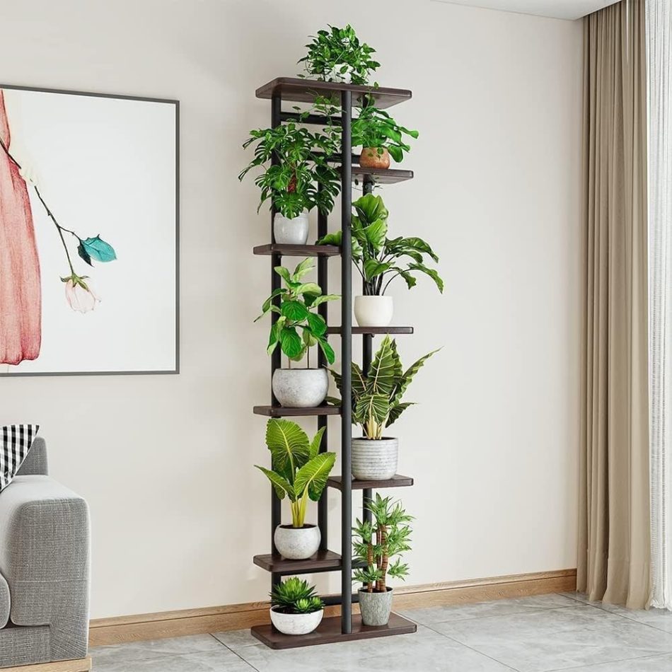 Plant Stand 8 Tier 9 Potted Indoor Plant Shelf Multiple Stands for Garden Corner Balcony Living Room (8Tier 9 Potted-Dark Wood Grain) - Image 10