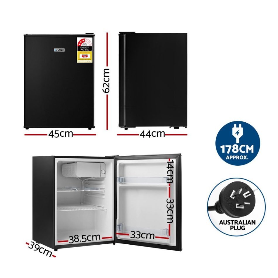 Devanti 70L Bar Fridge Black - Image 2
