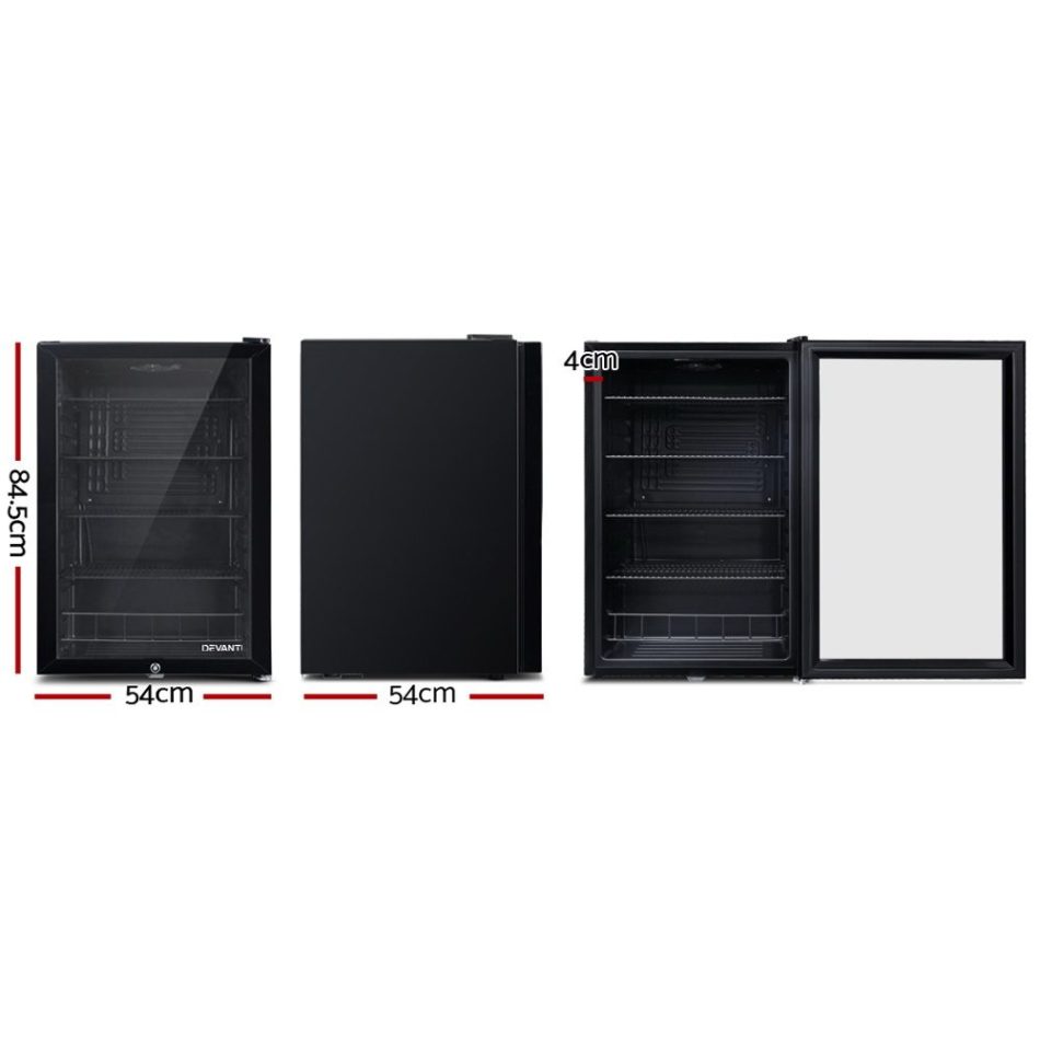 Devanti 115L Bar Fridge Glass Door w/Light Black - Image 2