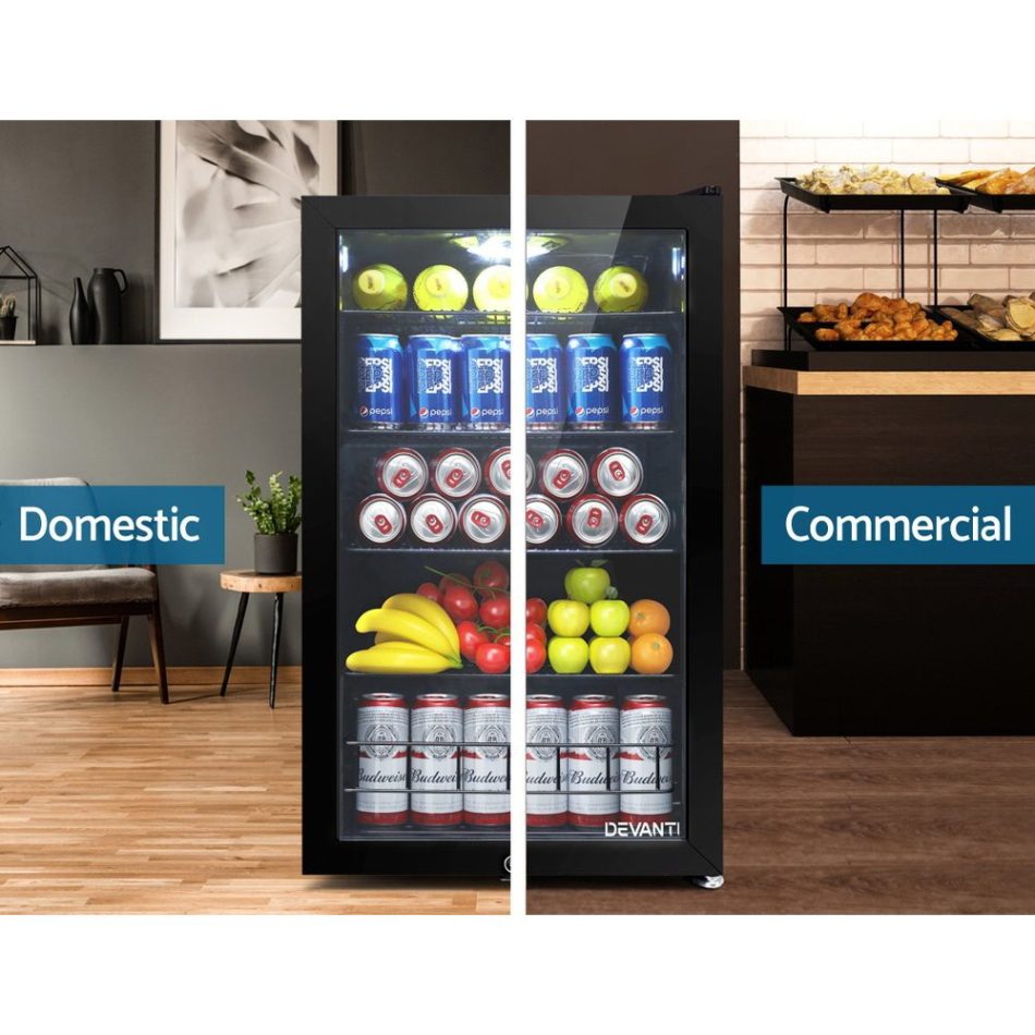 Devanti 115L Bar Fridge Glass Door w/Light Black - Image 7