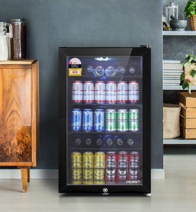 Devanti 115L Bar Fridge Glass Door w/Light Black