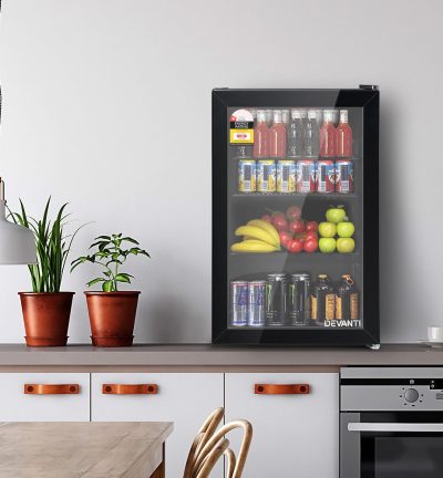 Devanti 70L Bar Fridge Glass Door w/Light Black