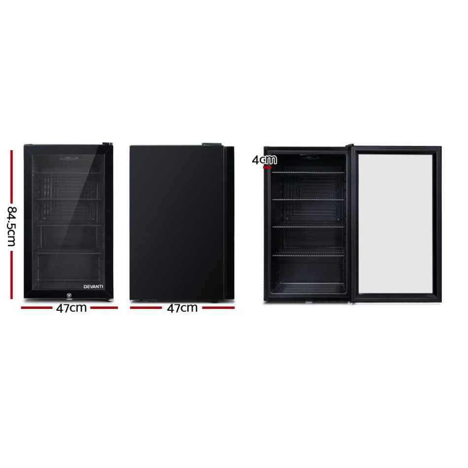 Devanti 98L Bar Fridge Glass Door Mini Fridges Freezer Black - Image 2
