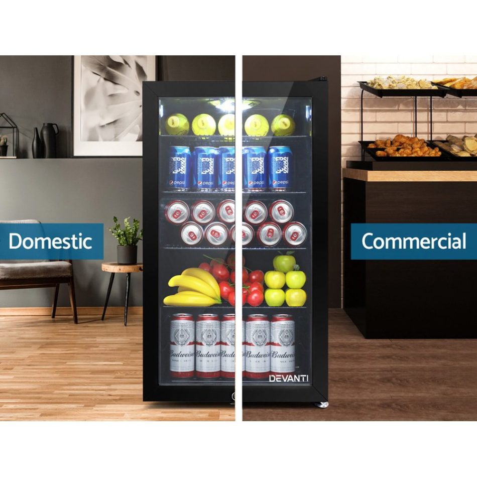 Devanti 98L Bar Fridge Glass Door Mini Fridges Freezer Black - Image 7