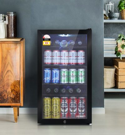 Devanti 98L Bar Fridge Glass Door Mini Fridges Freezer Black