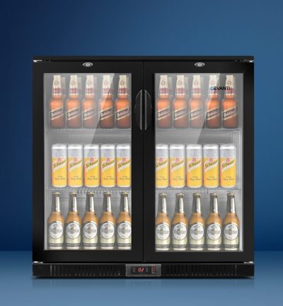 Devanti 198L Bar Fridge Dual Glass Door w/Light Black