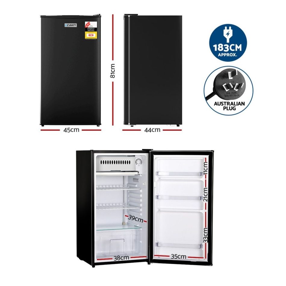 Devanti 95L Bar Fridge Black - Image 2