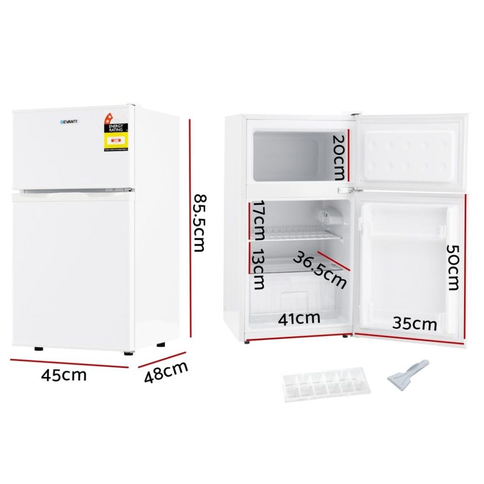 Devanti 80L Bar Fridge Mini Freezer Refrigerator White - Image 2