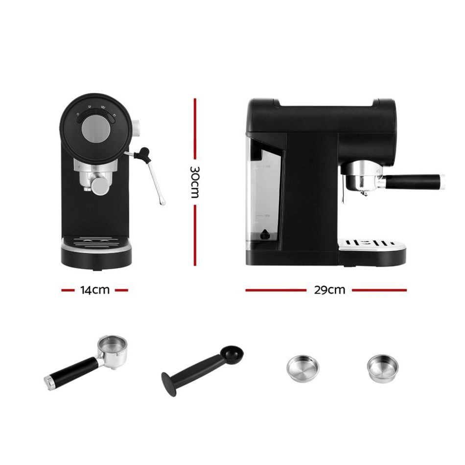 Devanti 20 Bar Coffee Machine Espresso Cafe Maker Black - Image 2