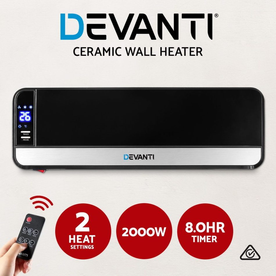 Devanti 2000W Wall Mounted Panel Heater - Black - Image 3