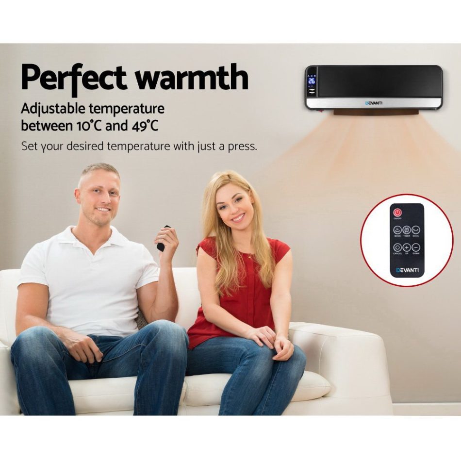 Devanti 2000W Wall Mounted Panel Heater - Black - Image 5