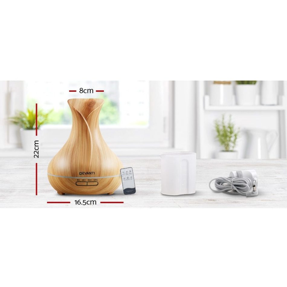 Devanti Aroma Diffuser Aromatherapy Light Wood 400ml - Image 2