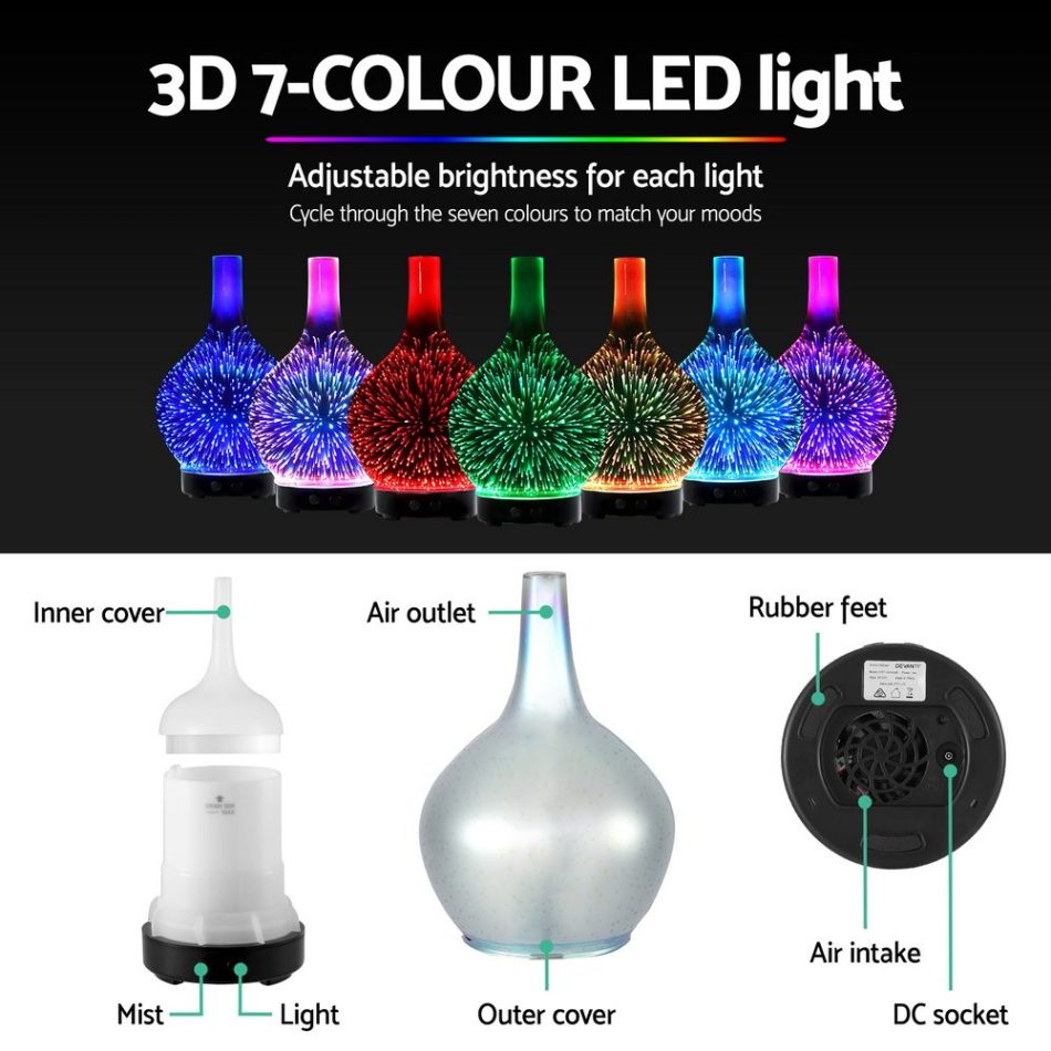 Devanti Ultrasonic Aroma Aromatherapy Diffuser 3D Light Oil Firework Humidifier - Image 4