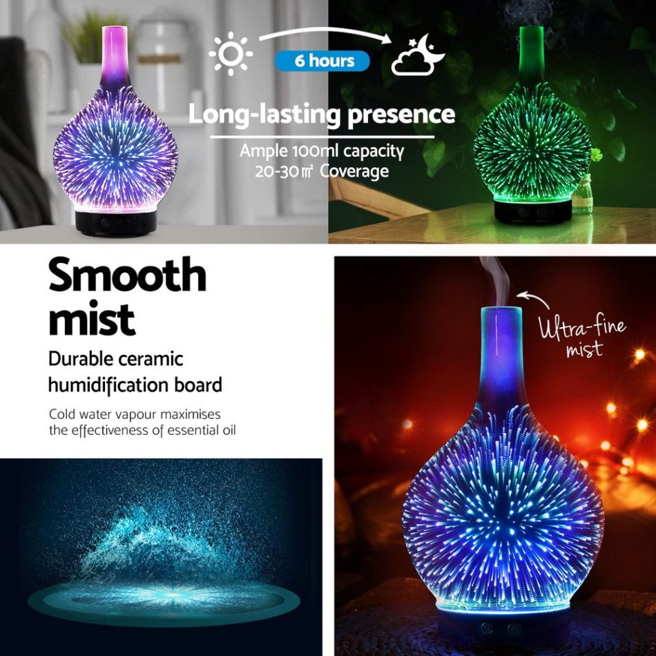 Devanti Ultrasonic Aroma Aromatherapy Diffuser 3D Light Oil Firework Humidifier - Image 5
