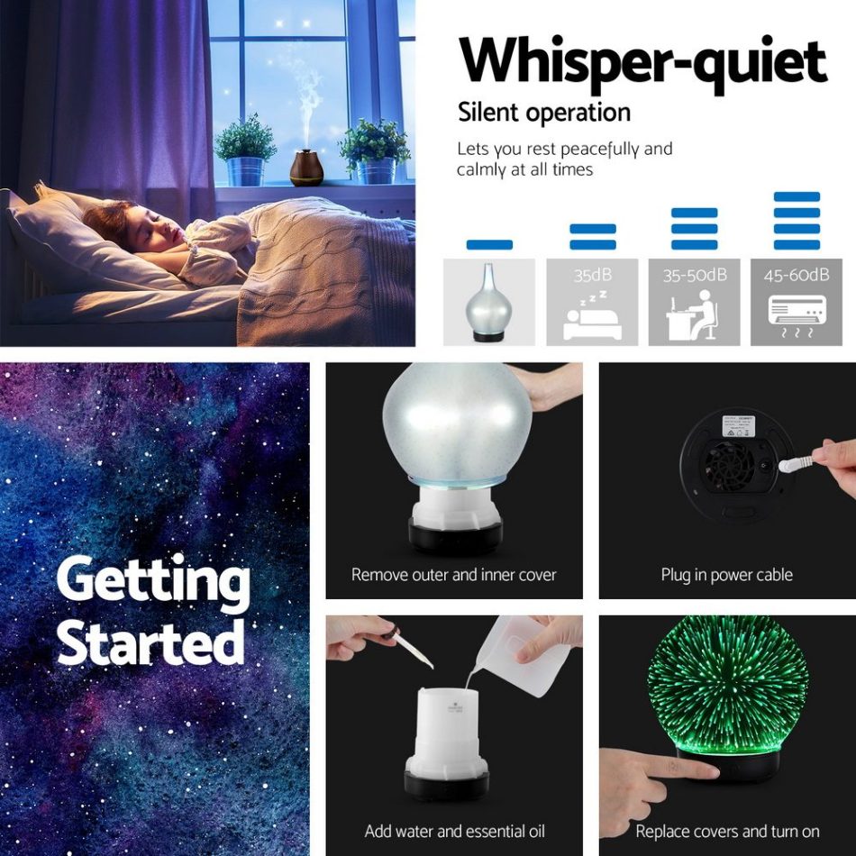 Devanti Ultrasonic Aroma Aromatherapy Diffuser 3D Light Oil Firework Humidifier - Image 6