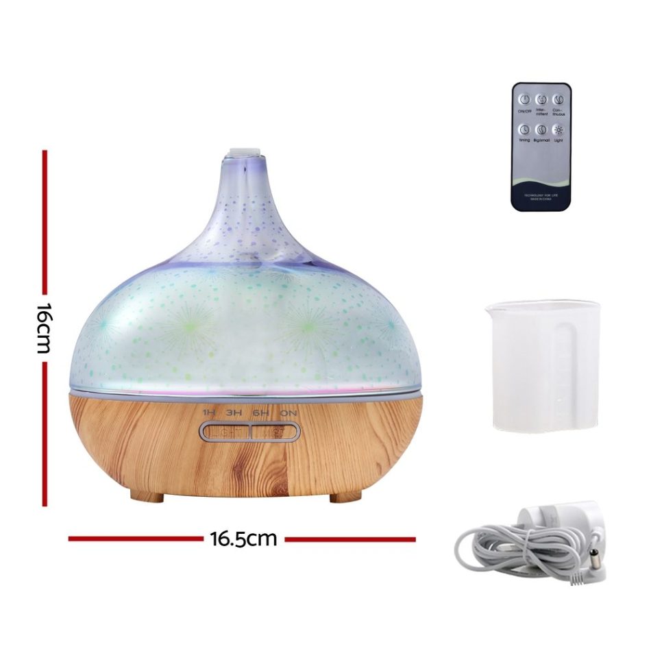 Devanti Aroma Diffuser Aromatherapy 3D Glass 400ml - Image 2