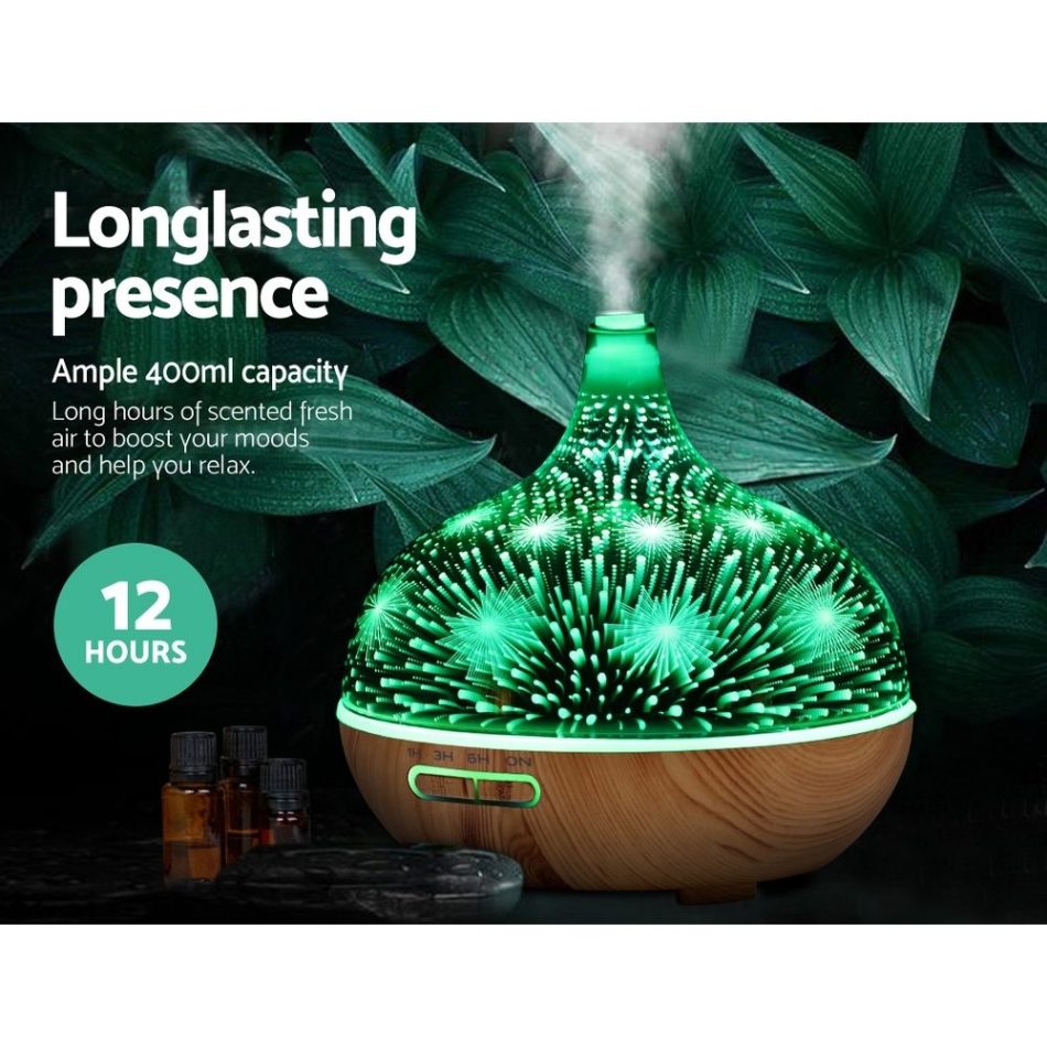 Devanti Aroma Diffuser Aromatherapy 3D Glass 400ml - Image 4