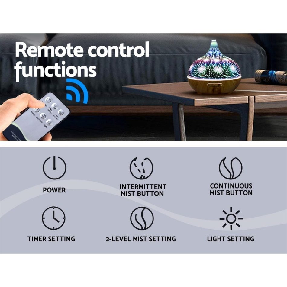 Devanti Aroma Diffuser Aromatherapy 3D Glass 400ml - Image 5