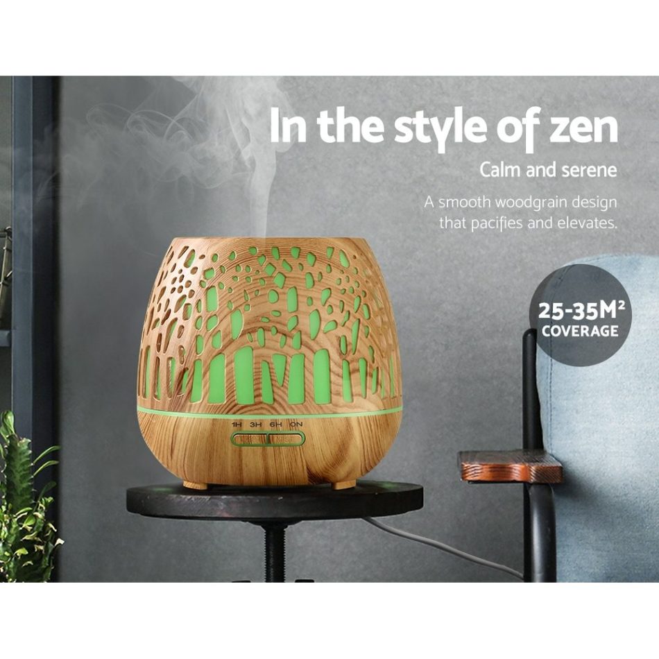 Devanti Aroma Diffuser Aromatherapy Wood Grain 400ml - Image 3