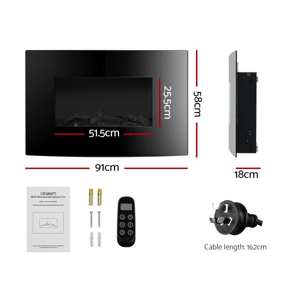 Devanti Electric Fireplace Fire Heater 2000W - Image 2