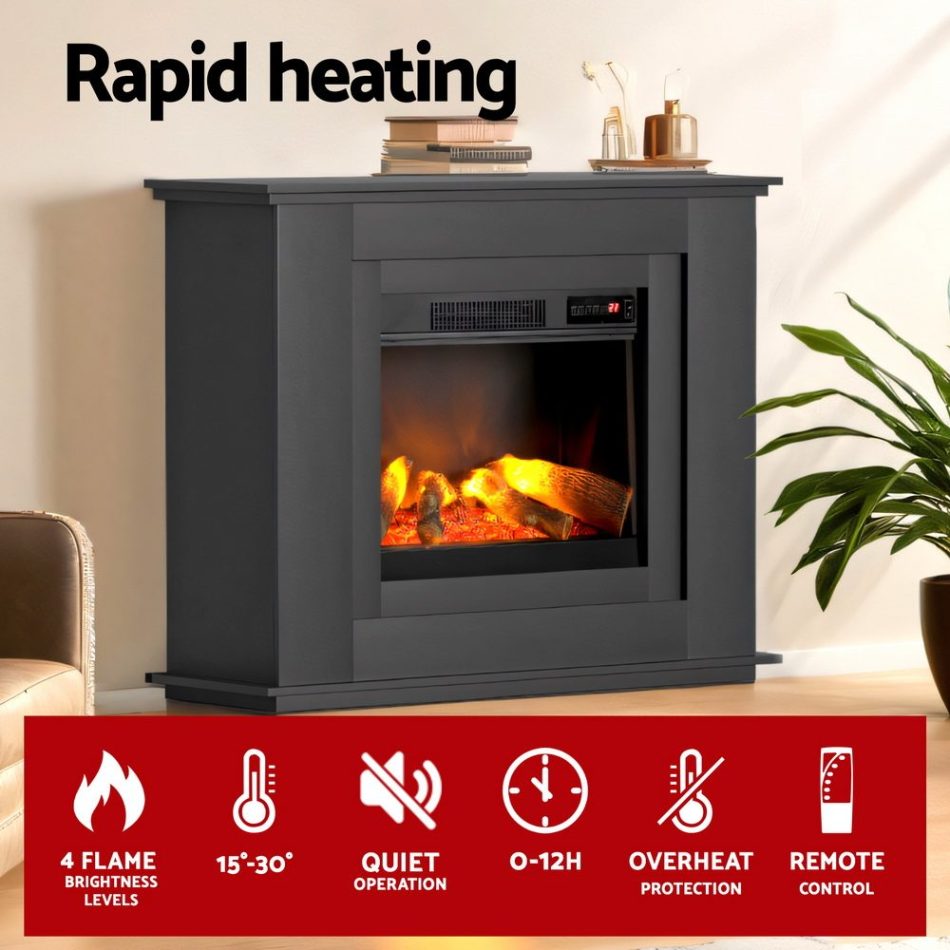 Devanti Electric Fireplace Fire Heater 2000W Black - Image 5