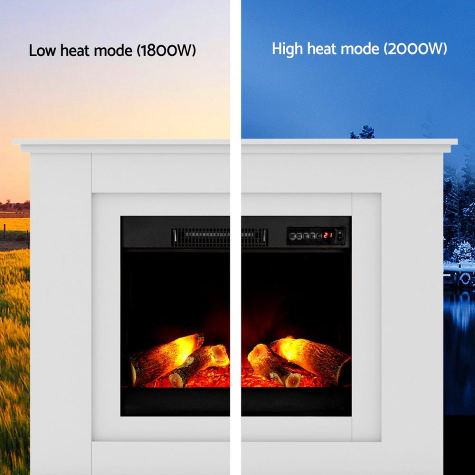 Devanti Electric Fireplace Fire Heater 2000W White - Image 4