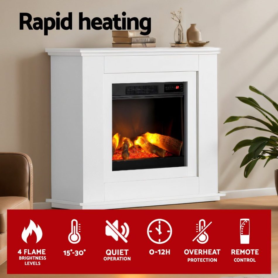 Devanti Electric Fireplace Fire Heater 2000W White - Image 5