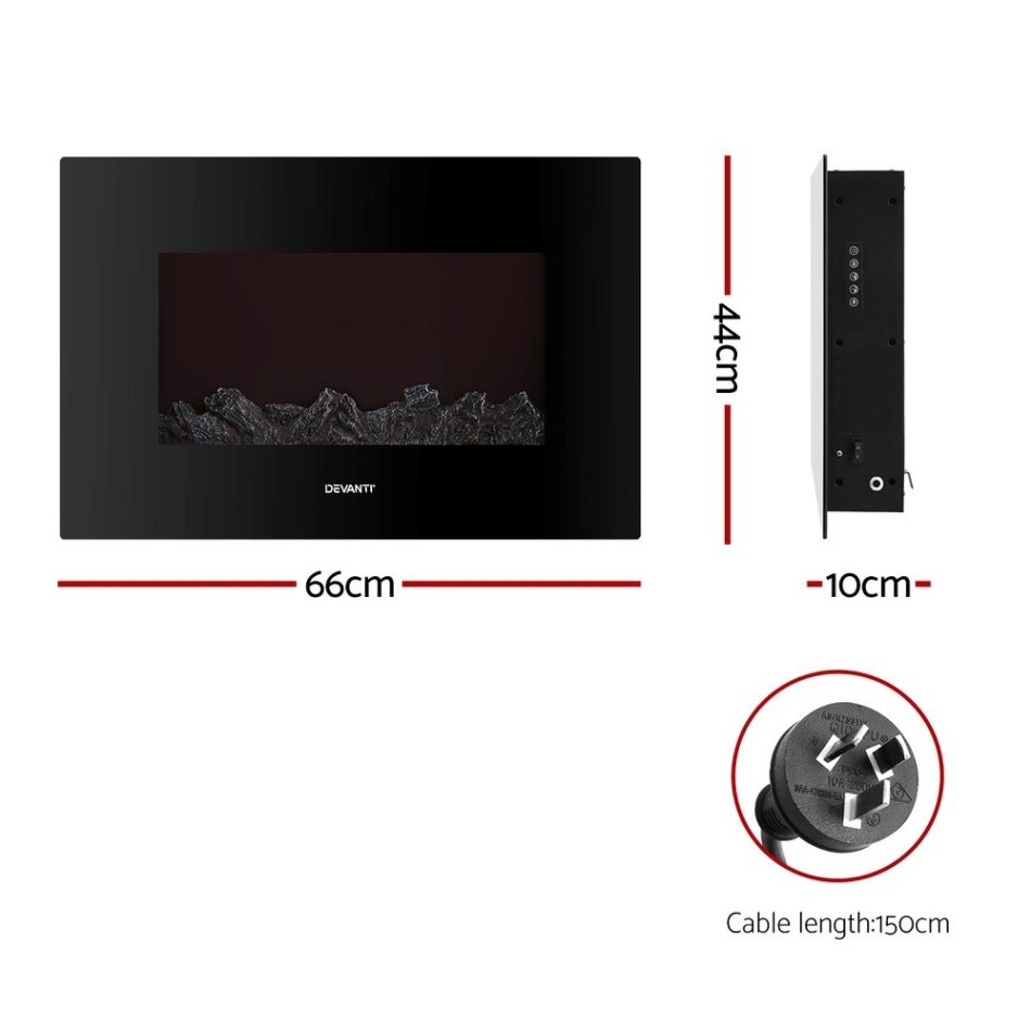 Devanti Electric Fireplace Fire Heater 2000W Black - Image 2