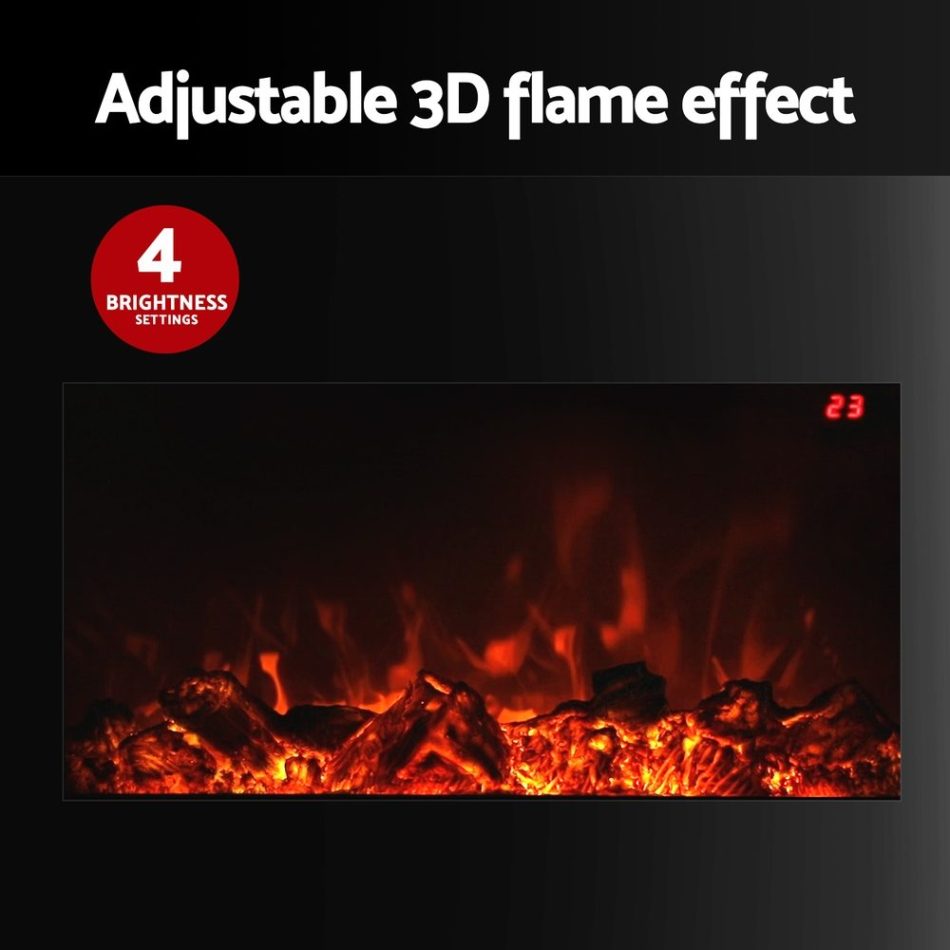 Devanti Electric Fireplace Fire Heater 2000W Black - Image 5
