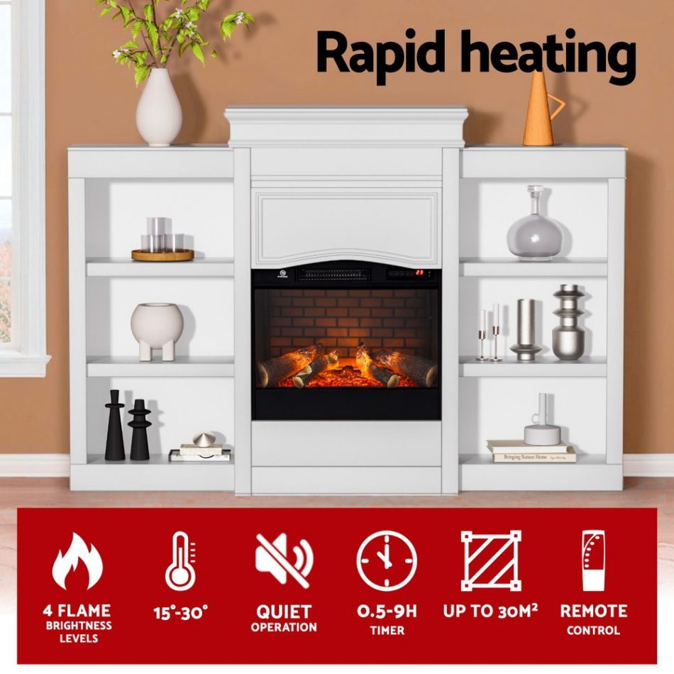 Devanti 2000W Electric Fireplace Fire Heater White - Image 6