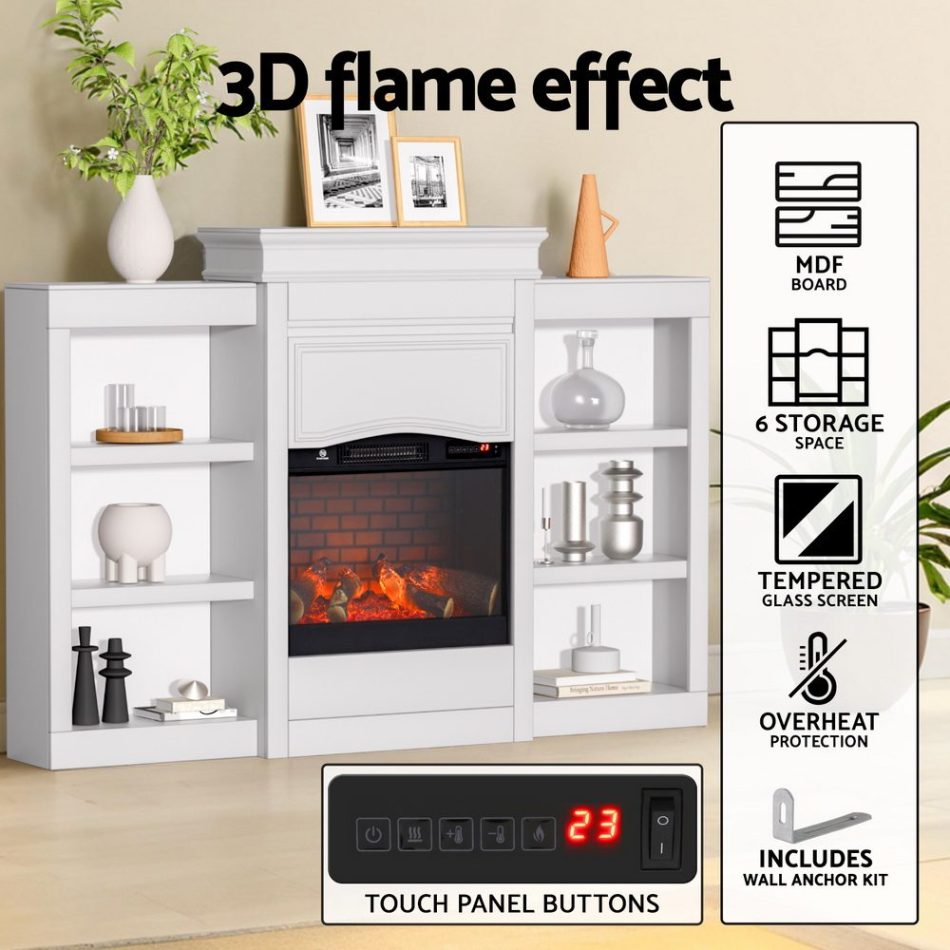 Devanti 2000W Electric Fireplace Fire Heater White - Image 7
