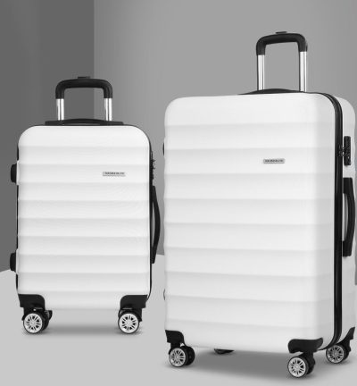 Wanderlite 2Set 20-28 Inch Luggage with TSA Lock Spinner Travel Suitcase Carry On Hard Shell Luggage Case White