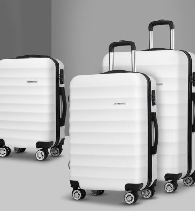Wanderlite 3Set 20-24-28 Inch Luggage with TSA Lock Spinner Travel Suitcase Carry On Hard Shell Luggage Case White