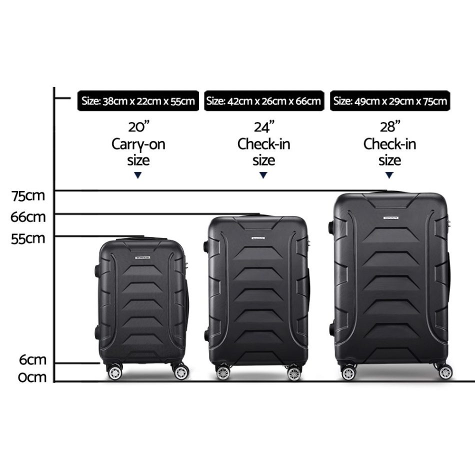 Wanderlite 3Set 20-24-28 Inch Luggage with TSA Lock Spinner Carry On Hard Shell Travel Suitcase Luggage Case Black - Image 2