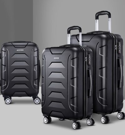 Wanderlite 3Set 20-24-28 Inch Luggage with TSA Lock Spinner Carry On Hard Shell Travel Suitcase Luggage Case Black