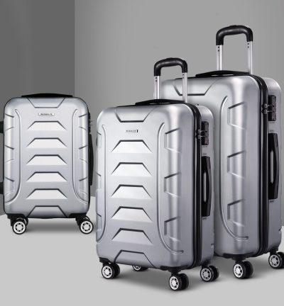 Wanderlite 3Set 20-24-28 Inch Luggage with TSA Lock Spinner Carry On Hard Shell Travel Suitcase Luggage Case Silver