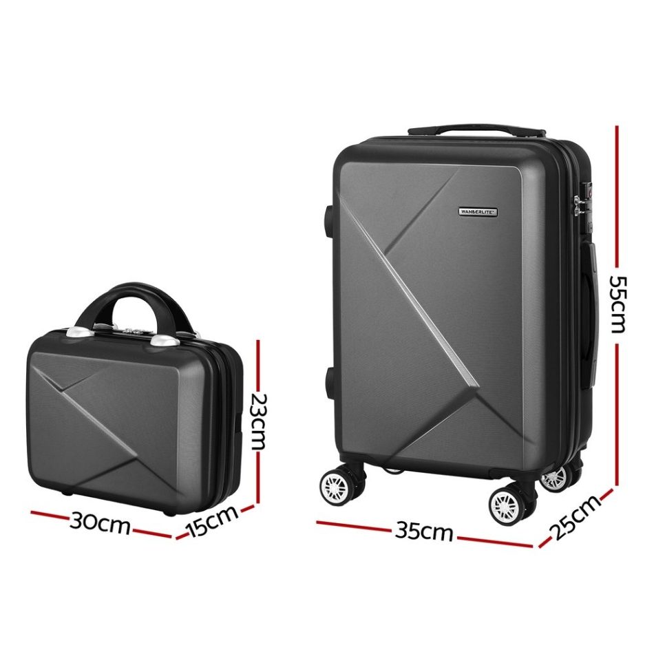 Wanderlite 2Set 20 Inch Luggage Case with 12 Inch Handheld Luggage Box Hard Shell Travel Suitcase TSA Lock Black - Image 2