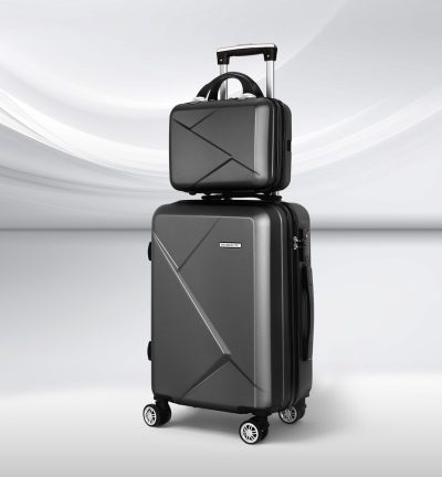 Wanderlite 2Set 20 Inch Luggage Case with 12 Inch Handheld Luggage Box Hard Shell Travel Suitcase TSA Lock Black