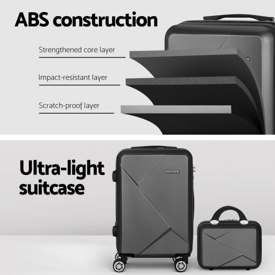 Wanderlite 2Set 20 Inch Luggage Case with 12 Inch Handheld Luggage Box Hard Shell Travel Suitcase TSA Lock Black - Image 4