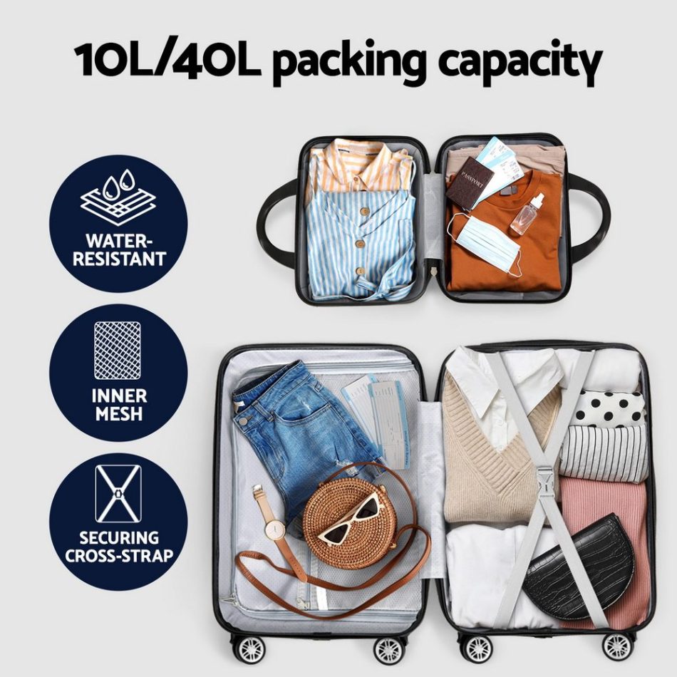 Wanderlite 2Set 20 Inch Luggage Case with 12 Inch Handheld Luggage Box Hard Shell Travel Suitcase TSA Lock Black - Image 6