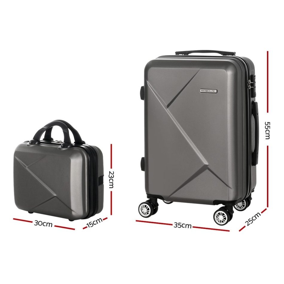 Wanderlite 2Set 20 Inch Luggage Case with 12 Inch Handheld Luggage Box Hard Shell Travel Suitcase TSA Lock Dark Grey - Image 2