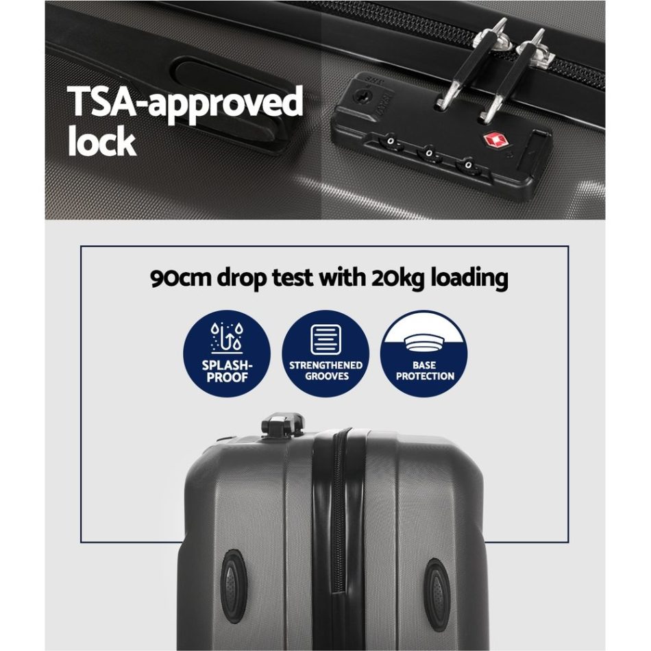 Wanderlite 2Set 20 Inch Luggage Case with 12 Inch Handheld Luggage Box Hard Shell Travel Suitcase TSA Lock Dark Grey - Image 4