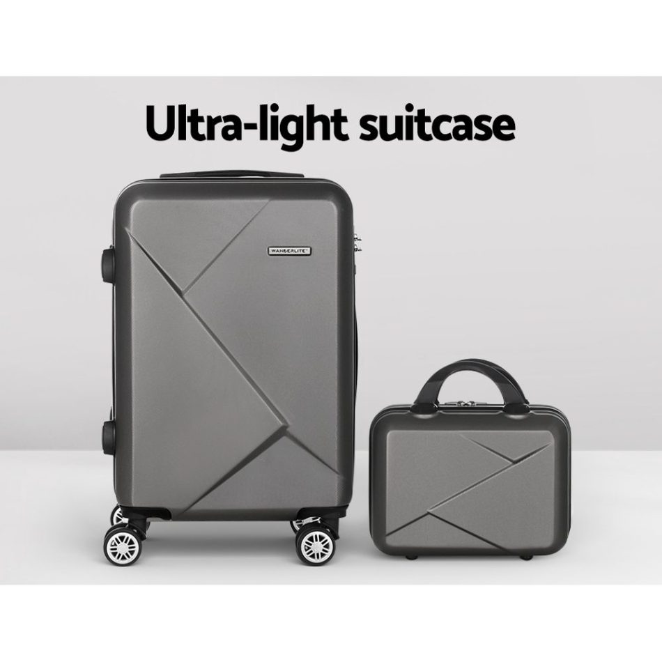 Wanderlite 2Set 20 Inch Luggage Case with 12 Inch Handheld Luggage Box Hard Shell Travel Suitcase TSA Lock Dark Grey - Image 5