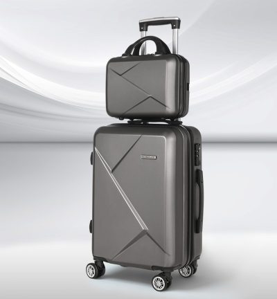 Wanderlite 2Set 20 Inch Luggage Case with 12 Inch Handheld Luggage Box Hard Shell Travel Suitcase TSA Lock Dark Grey