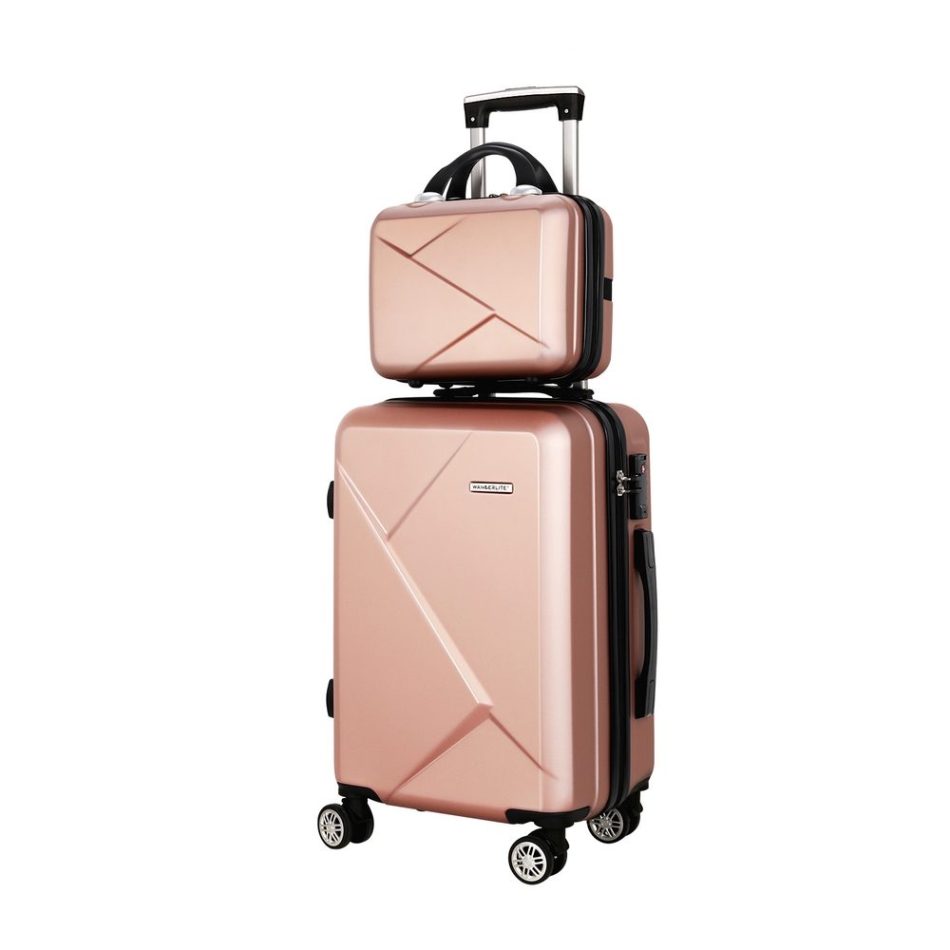 Wanderlite 2Set 20 Inch Luggage Case with 12 Inch Handheld Luggage Box Hard Shell Travel Suitcase TSA Lock  Rose Gold - Image 7