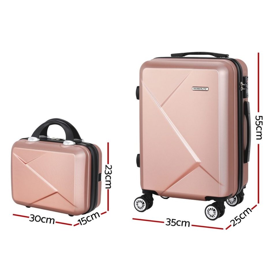 Wanderlite 2Set 20 Inch Luggage Case with 12 Inch Handheld Luggage Box Hard Shell Travel Suitcase TSA Lock  Rose Gold - Image 2