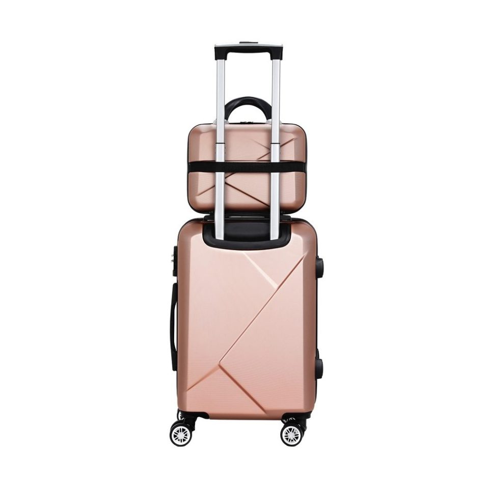 Wanderlite 2Set 20 Inch Luggage Case with 12 Inch Handheld Luggage Box Hard Shell Travel Suitcase TSA Lock  Rose Gold - Image 3