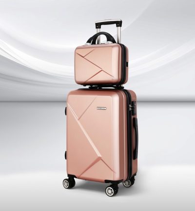 Wanderlite 2Set 20 Inch Luggage Case with 12 Inch Handheld Luggage Box Hard Shell Travel Suitcase TSA Lock  Rose Gold