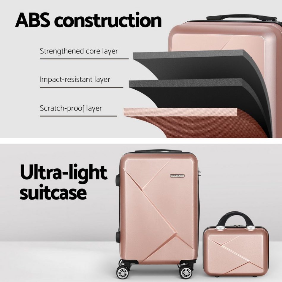 Wanderlite 2Set 20 Inch Luggage Case with 12 Inch Handheld Luggage Box Hard Shell Travel Suitcase TSA Lock  Rose Gold - Image 4