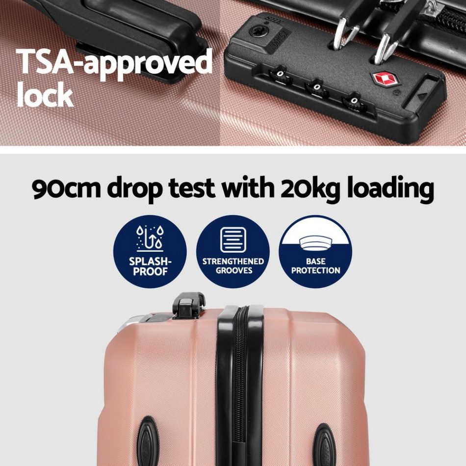 Wanderlite 2Set 20 Inch Luggage Case with 12 Inch Handheld Luggage Box Hard Shell Travel Suitcase TSA Lock  Rose Gold - Image 5